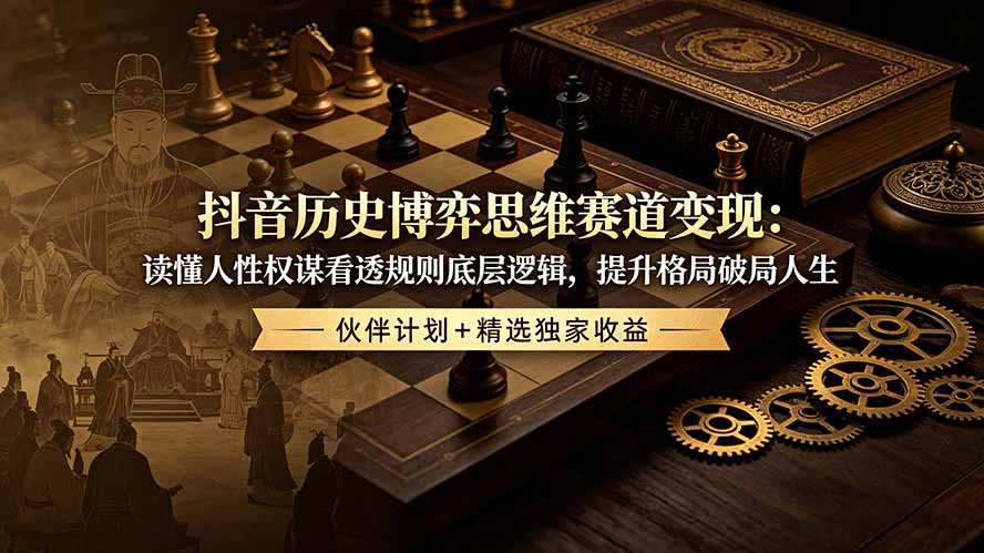 （19116期）抖音历史博弈思维赛道变现：读懂人性权谋看透规则底层逻辑，提升格局破局人生，伙伴计划+精选独家收益|无忧资源社
