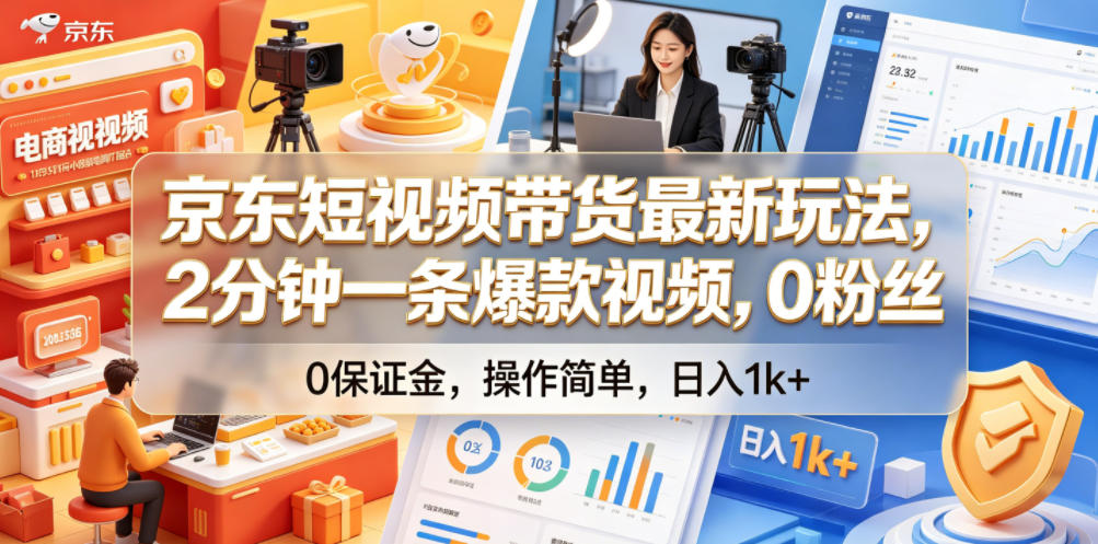 京东短视频带货最新玩法，2分钟一条爆款视频，0粉丝，0保证金，操作简单，日入1k+【揭秘】|无忧资源社