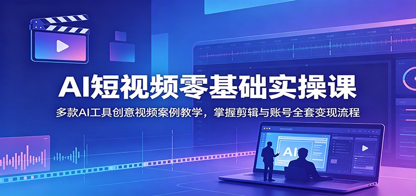 AI短视频零基础实操课：多款AI工具创意视频案例教学，掌握剪辑与账号全套变现流程|无忧资源社