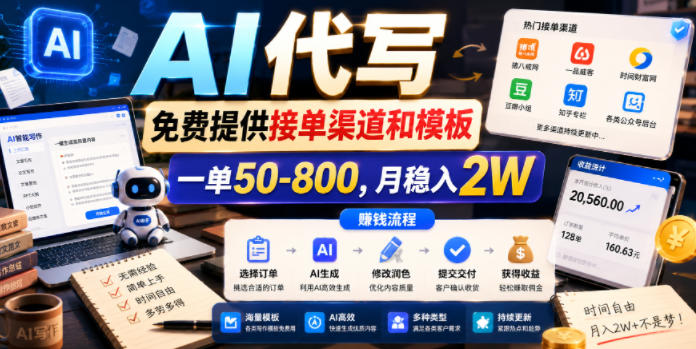 AI代写，免费提供接单渠道和模板，一单50-800，月稳入2W【揭秘】|无忧资源社