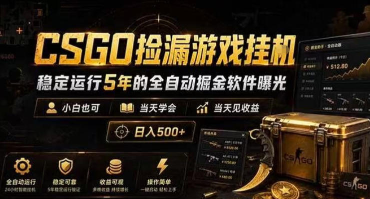 CSGO捡漏游戏挂G,稳定运行5年的全自动掘金软件曝光,小白也可当天学会,当天见收益,日入500+【揭秘】|无忧资源社