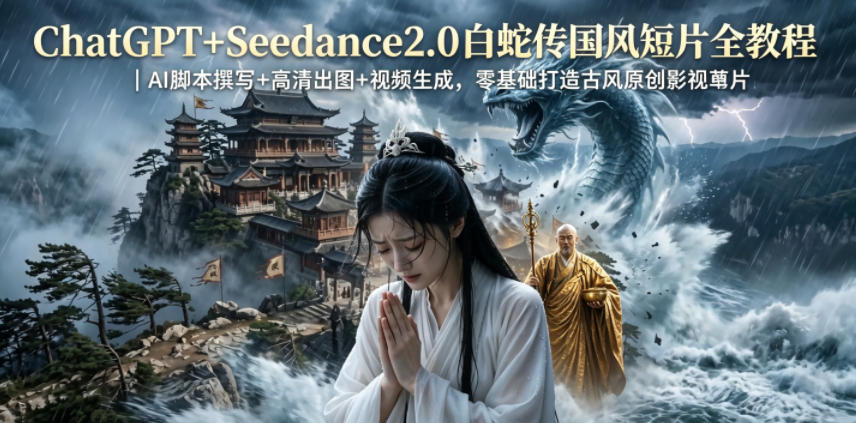 ChatGPT+Seedance2.0白蛇传国风短片全教程｜AI脚本撰写+高清出图+视频生成，零基础打造古风原创影视短片|无忧资源社