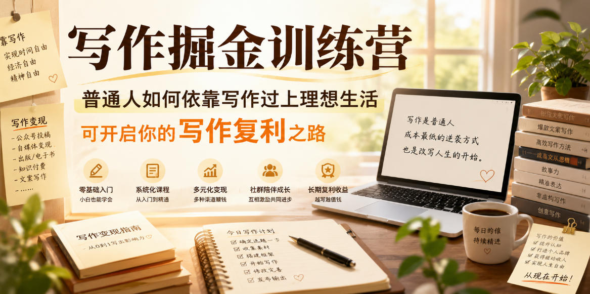 写作掘金训练营，普通人如何依靠写作过上理想生活，可开启你的写作复利之路（更新6月）|无忧资源社