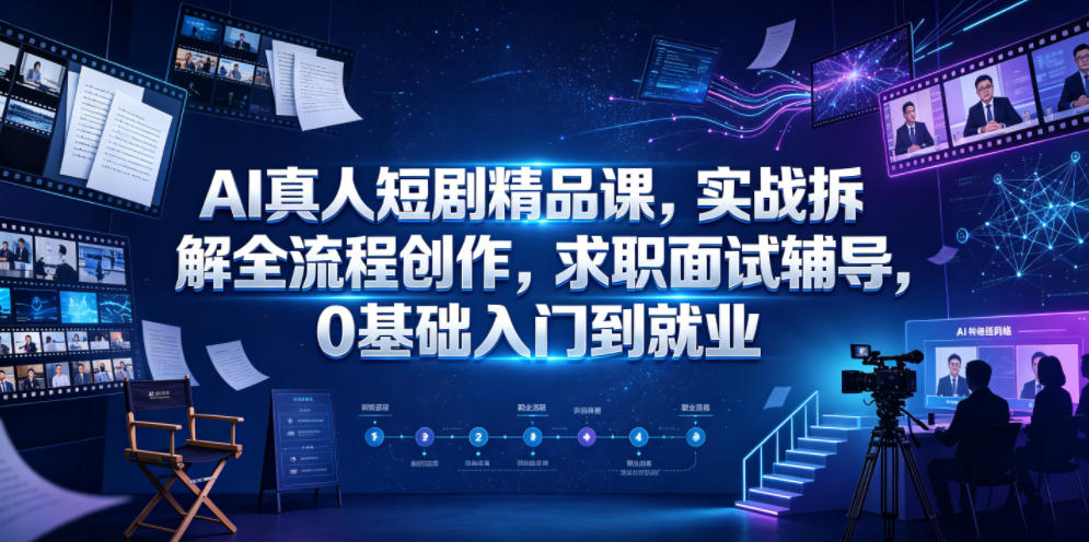 AI真人短剧精品课，实战拆解全流程创作，求职面试辅导，0基础入门到就业|无忧资源社