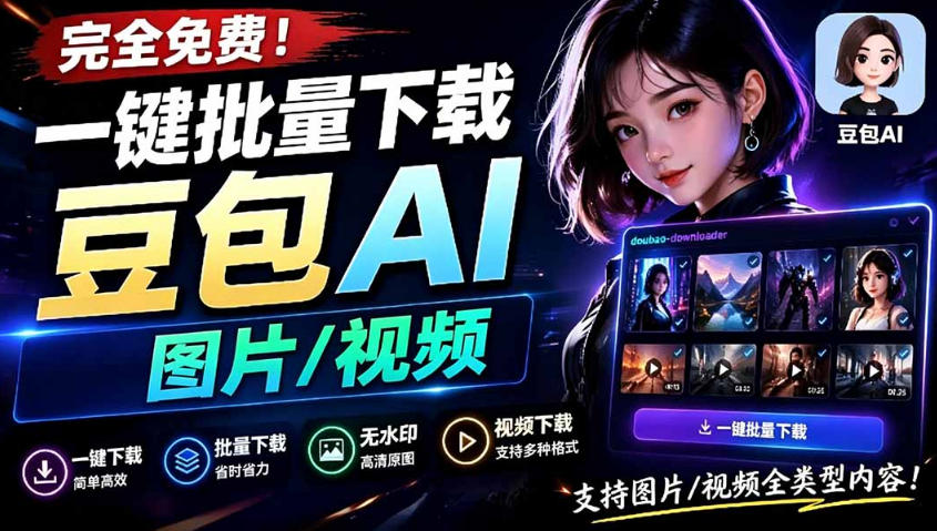 Github最新发布！一键批量下载豆包AI无水印图片/视频，简单易用，自动解析提示词|无忧资源社