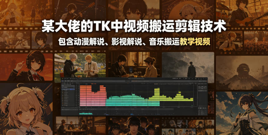 某大佬的TK中视频搬运剪辑技术，包含动漫解说、影视解说、音乐搬运教学视频|无忧资源社