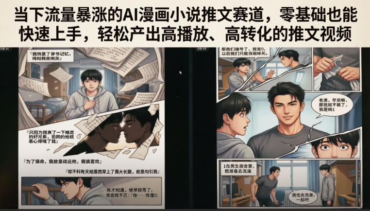 当下流量暴涨的AI漫画小说推文赛道，零基础也能快速上手，轻松产出高播放、高转化的推文视频|无忧资源社