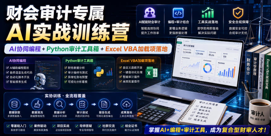财会审计专属AI实战训练营｜AI协同编程+Python审计工具箱+Excel VBA加载项落地|无忧资源社