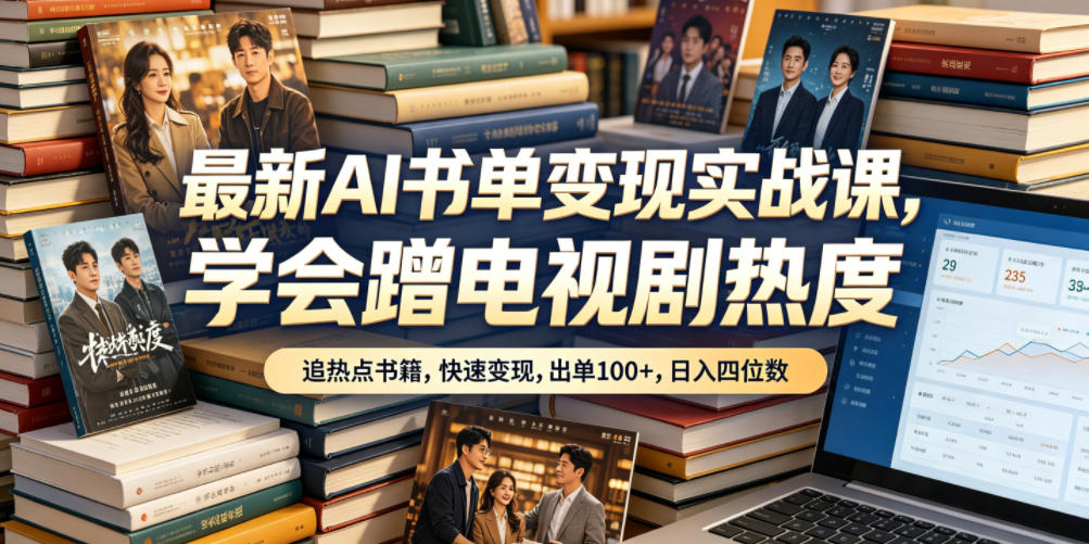 最新AI书单变现实战课，学会蹭电视剧热度，追热点书籍，快速变现，出单100+，日入四位数|无忧资源社