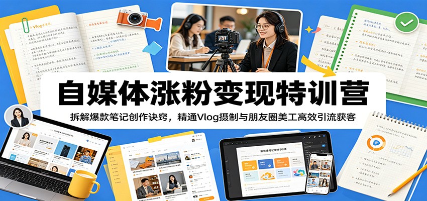 自媒体涨粉变现特训营：拆解爆款笔记创作诀窍，精通Vlog摄制与朋友圈美工高效引流获客|无忧资源社