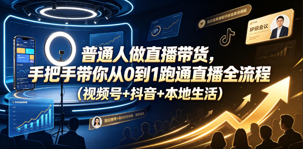普通人做直播带货，手把手带你从0到1跑通直播全流程（视频号+抖音+本地生活）|无忧资源社