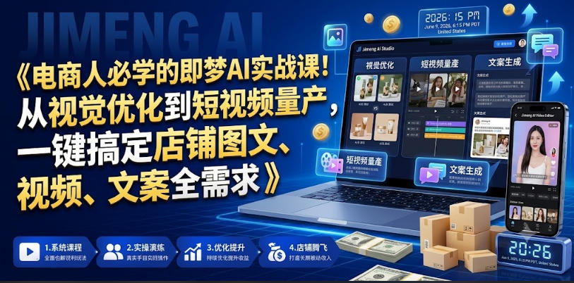 电商人必学的即梦AI实战课！从视觉优化到短视频量产，一键搞定店铺图文、视频、文案全需求|无忧资源社