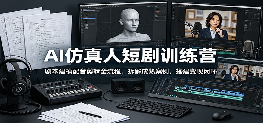 AI仿真人短剧训练营：剧本建模配音剪辑全流程，拆解成熟案例，搭建变现闭环|无忧资源社