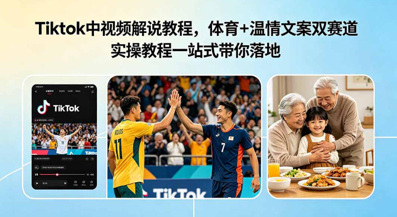 Tiktok中视频解说教程，体育+温情文案双赛道实操教程一站式带你落地，教你出海賺美刀|无忧资源社