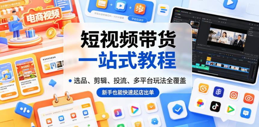 短视频带货一站式教程，选品、剪辑、投流、多平台玩法全覆盖，新手也能快速起店出单|无忧资源社
