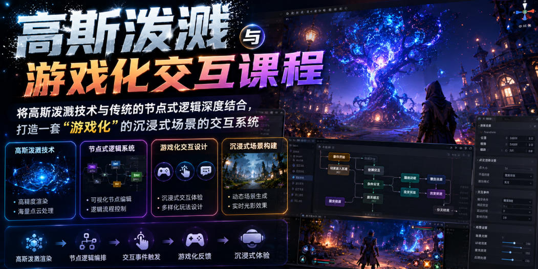 高斯泼溅与游戏化交互课程，将高斯泼溅技术与传统的节点式逻辑深度结合，打造一套“游戏化”的沉浸式场景的交互系统|无忧资源社