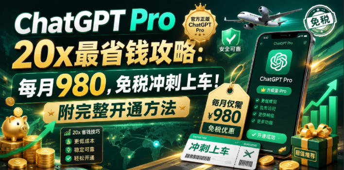 ChatGPT Pro 20x最省钱攻略：每月980，免税冲刺上车！附完整开通方法【文档】|无忧资源社