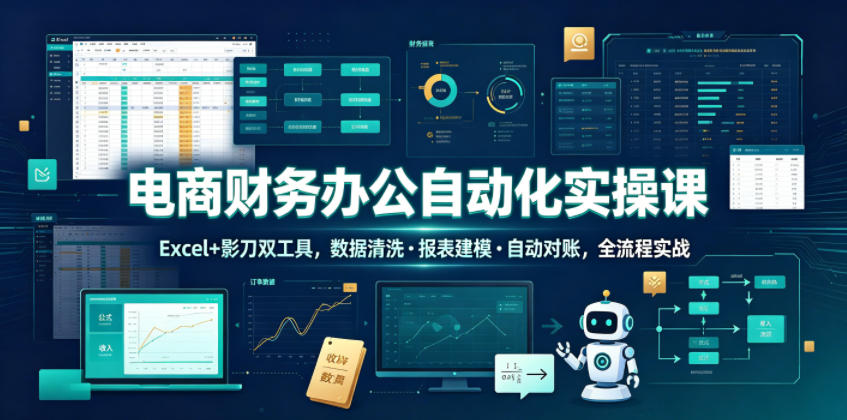 电商财务办公自动化实操课，Excel+影刀双工具，数据清洗・报表建模・自动对账，全流程实战|无忧资源社