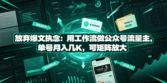 放弃爆文执念：用工作流做公众号流量主，单号月入几K，可矩阵放大|无忧资源社
