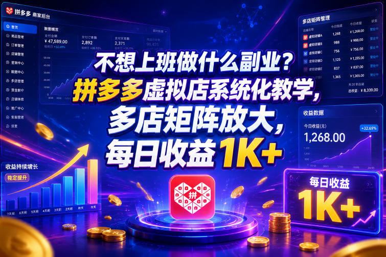 不想上班做什么副业？拼多多虚拟店系统化教学，多店矩阵放大，每日收益1K+【揭秘】|无忧资源社