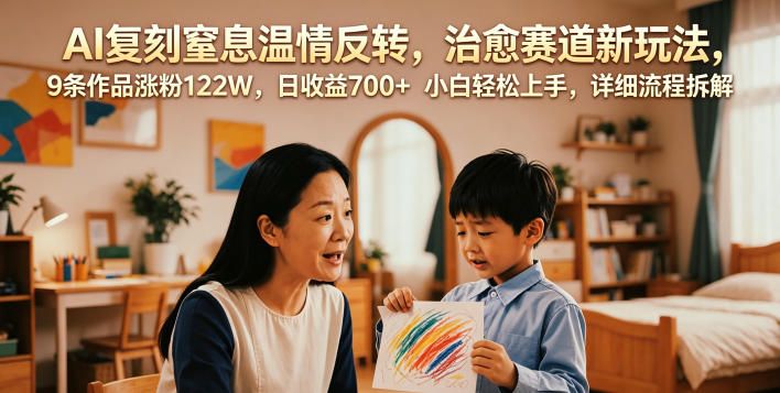 AI复刻窒息温情反转,治愈赛道新玩法,9条作品涨粉122W,日收益700+ 小白轻松上手,详细流程拆解|无忧资源社