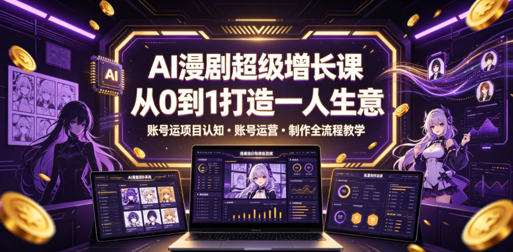 AI漫剧超级增长课，从0到1打造一人生意，项目认知・账号运营・制作全流程教学|无忧资源社