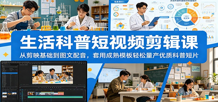 生活科普短视频剪辑课：从剪映基础到图文配音，套用成熟模板轻松量产优质科普短片|无忧资源社