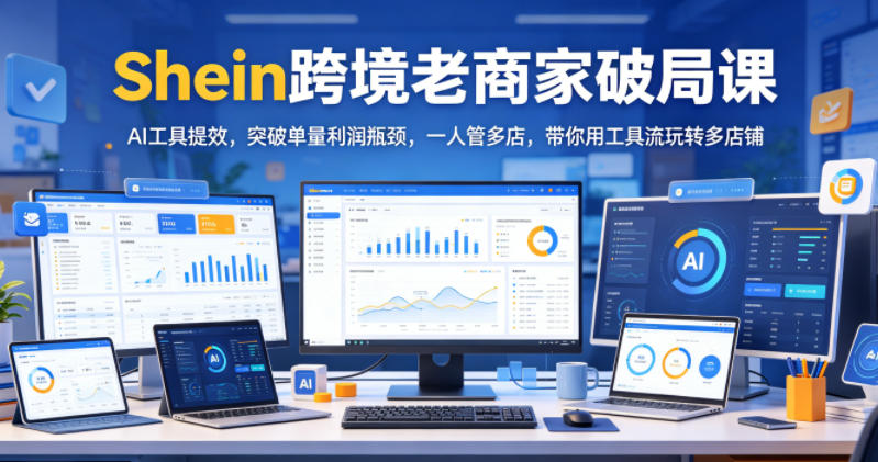 Shein跨境老商家破局课，AI工具提效，突破单量利润瓶颈，一人管多店，带你用工具流玩转多店铺|无忧资源社
