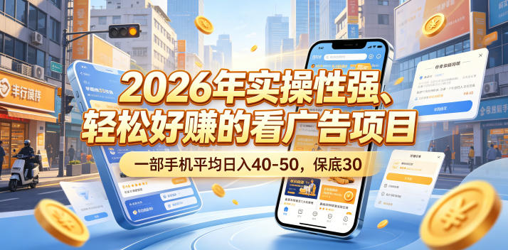 2026年实操性强、轻松好賺的看广告项目，一部手机平均日入40-50，保底30米【揭秘】|无忧资源社