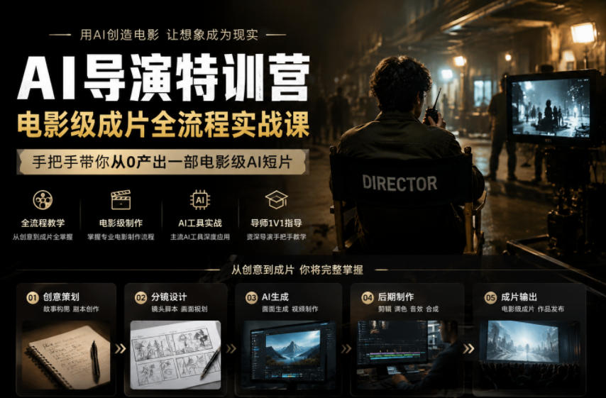 AI导演特训营，电影级成片全流程实战课，手把手带你从0产出一部电影级AI短片|无忧资源社