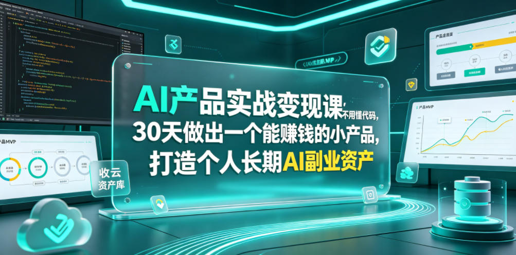 AI产品实战变现课，不用懂代码，30天做出一个能賺钱的小产品，打造个人长期AI副业资产（更新）|无忧资源社