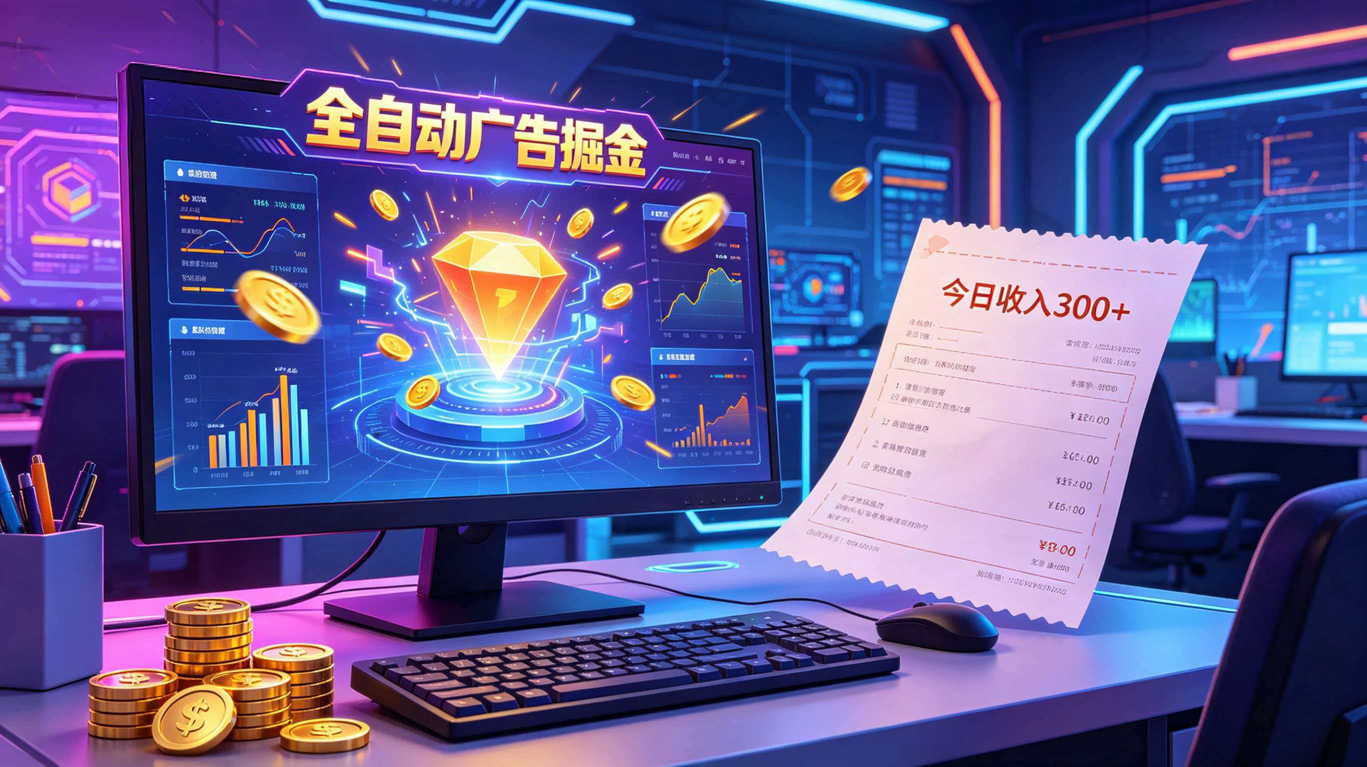 全自动广告掘金，日入300+。全程Ai自动化运行，解放双手，时间自由。收益稳定|无忧资源社