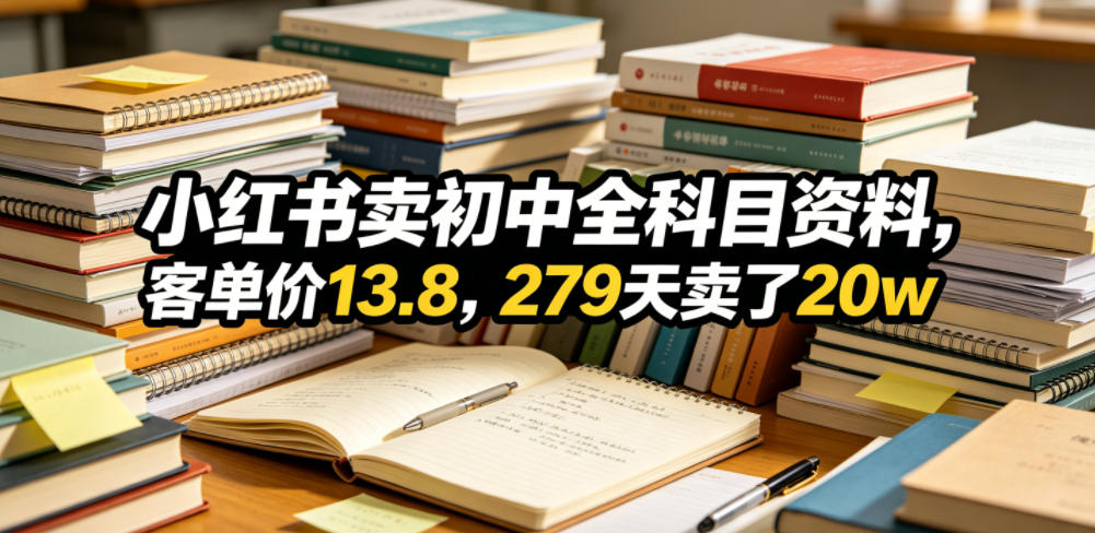 小红书卖初中全科目资料，客单价13.8，279天卖了20w|无忧资源社