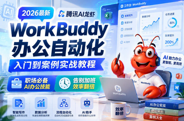 2026最新腾讯AI龙虾WorkBuddy办公自动化入门到案例实战教程,职场必备AI办公技能,告别加班,效率翻倍|无忧资源社