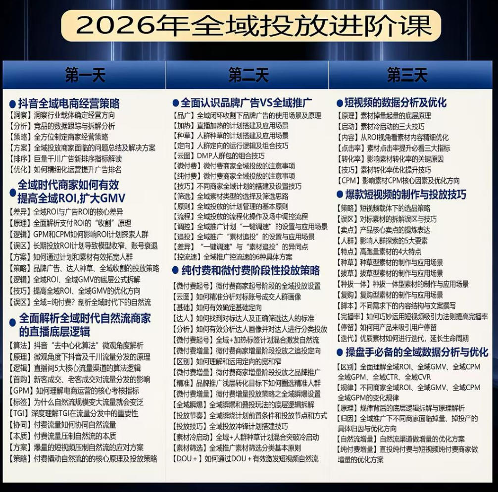 图片[2]|千川扫地僧2026抖音全域投放进阶课，少走弯路·快速起量·掌控增长，6月12-14号杭州线下课|无忧资源社
