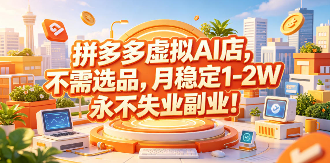 拼多多虚拟AI店，不需选品，月稳定1-2W，永不失业副业！【揭秘】|无忧资源社