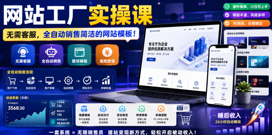 网站工厂实操课，无需客服，网站模板自动赚钱！【原创双语字幕】|无忧资源社