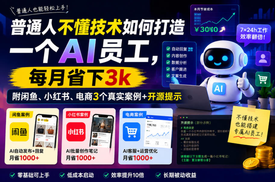 普通人不懂技术如何打造一个AI员工，每月省下3k，附闲鱼、小红书、电商3个真实案例+开源提示【文档】|无忧资源社