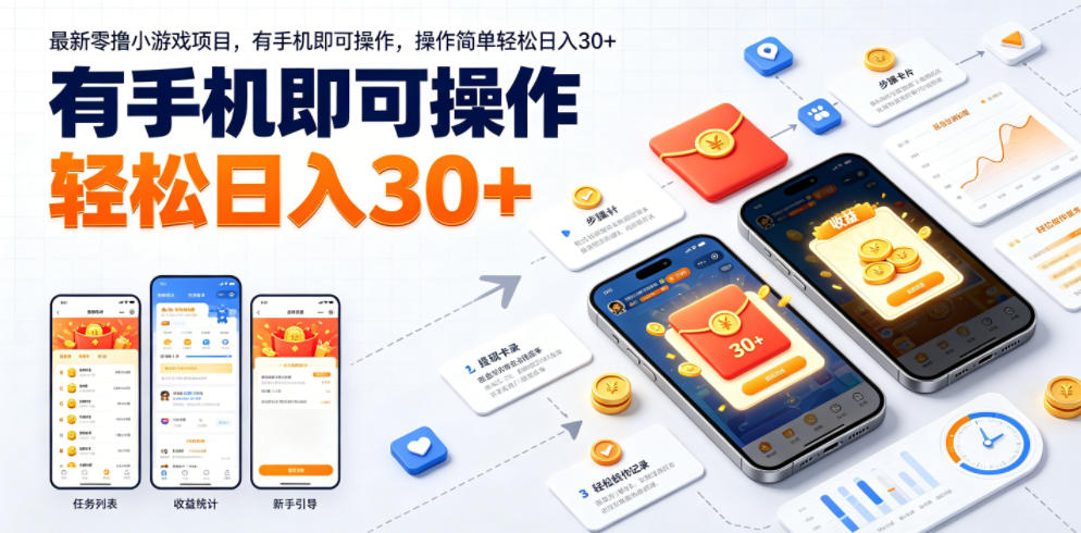 最新零撸小游戏项目，有手机即可操作，操作简单轻松日入30+|无忧资源社