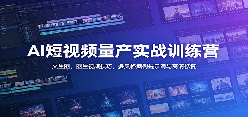 AI短视频量产实战训练营：文生图，图生视频技巧，多风格案例提示词与高清修复|无忧资源社