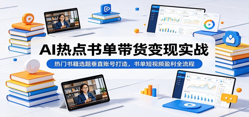 AI热点书单带货变现实战:热门书籍选题垂直账号打造,书单短视频盈利全流程|无忧资源社