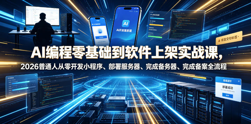 AI编程零基础到软件上架实战课，2026普通人从零开发小程序、部署服务器、完成备案全流程项目落地教程|无忧资源社