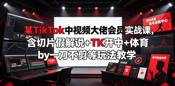 某TikTok中视频大佬会员实战课，含切片假解说+TK开中+体育by一刀不剪等玩法教学|无忧资源社