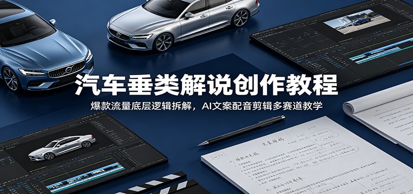 汽车垂类解说创作教程：爆款流量底层逻辑拆解，AI文案配音剪辑多赛道教学|无忧资源社