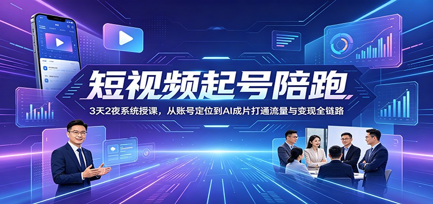 短视频起号陪跑：3天2夜系统授课，从账号定位到AI成片打通流量与变现全链路|无忧资源社