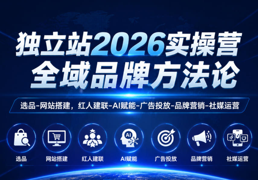 独立站2026实操营，全域品牌方法论，选品-网站搭建，红人建联-AI赋能-广告投放-品牌营销-社煤运营|无忧资源社