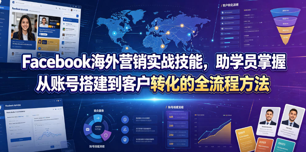 Facebook海外营销实战技能，助学员掌握从账号搭建到客户转化的全流程方法|无忧资源社