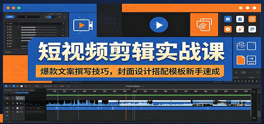短视频剪辑实战课：爆款文案撰写技巧，封面设计搭配模板新手速成|无忧资源社