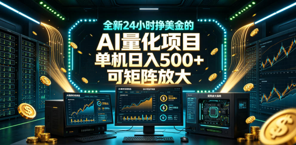 全新24小时挣美金的AI量化项目,单机日入500+,每天见收益,可矩阵放大【揭秘】|无忧资源社