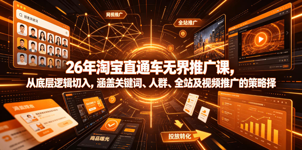 26年淘宝直通车无界推广课，从底层逻辑切入，涵盖关键词、人群、全站及视频推广的策略选择|无忧资源社